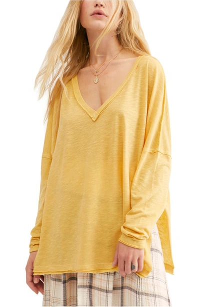 Free People On My Mind V-neck Shirt In Beige