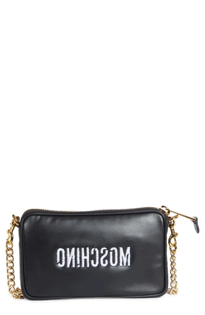 Moschino Inside Out Teddy Leather Crossbody Bag In Black