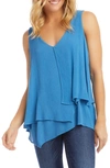 Karen Kane V-neck Layered Asymmetrical Tank In Capri Blue