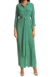 L Agence Cameron Belted Striped Silk Crepe De Chine Maxi Shirt Dress In Amazon Green/ Ivory Stripe