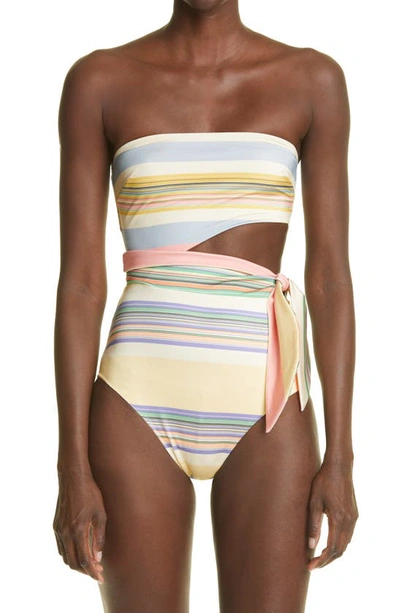 Zimmermann Mae Stripe Strapless Cutout One-piece Swimsuit In Nude