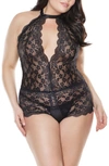 COQUETTE HALTER OPEN BACK LACE TEDDY,7165X