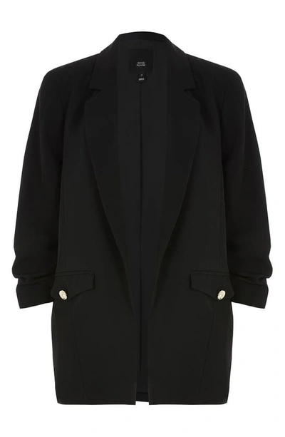 River Island Ruched Sleeve Blazer In Black Part Of A Set ModeSens