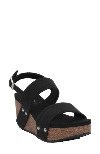 Volatile Summer Love Platform Wedge Sandal In Black Fabric