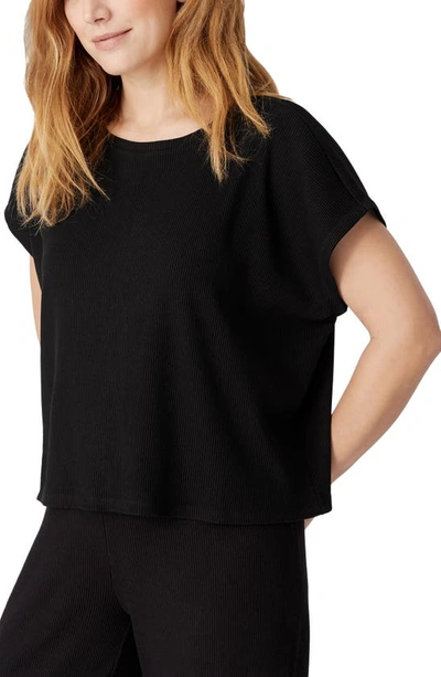 Eileen Fisher Crewneck Boxy Rib T-shirt In Black
