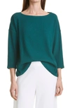 Eileen Fisher Bateau-neck 3/4-sleeve Boxy Rib-knit Top In Agean