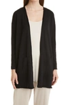 Eileen Fisher Organic Linen & Cotton Longline Cardigan In Black