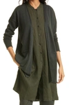 Eileen Fisher Organic Linen & Cotton Longline Cardigan In Seaweed