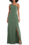 After Six Dessy Collection Skinny One-shoulder Trumpet Gown With Front Slit In Vineyard Green