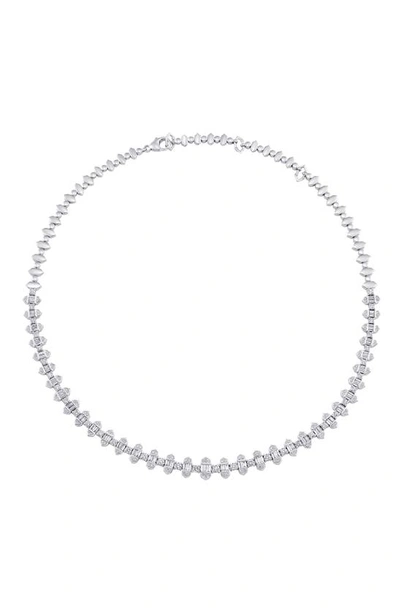 Sara Weinstock 18kt White Gold Taj Baguette Diamond Vertical Choker In Silver