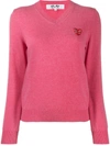 Comme Des Garçons Play Women's Double Heart V-neck Pullover In Fuchsia