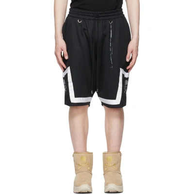 Mastermind Japan Skull-embroidered Drop-crotch Shorts In Black,white