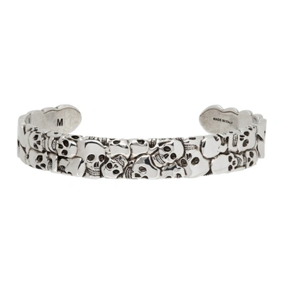 Alexander Mcqueen Silver Multi Skull Cuff Bracelet In Antique Silver