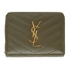 SAINT LAURENT KHAKI MONOGRAM COMPACT ZIPPED WALLET