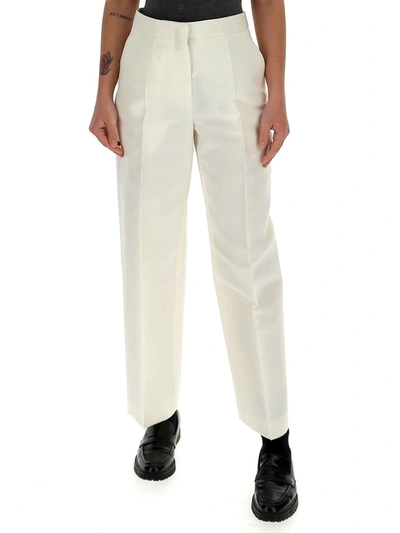 Jil Sander Cropped Cotton Pants Ivory In White