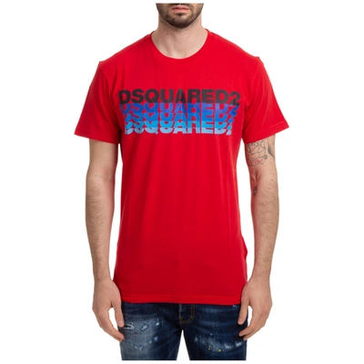 Dsquared2 Men's Short Sleeve T-shirt Crew Neckline Jumper Ombre Logo In Red