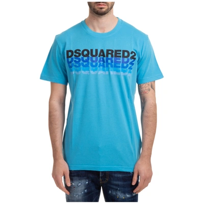 Dsquared2 Men's Short Sleeve T-shirt Crew Neckline Jumper Ombre Logo In Light Blue