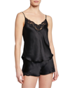 CHRISTINE LINGERIE BIJOUX SHORT LACE-TRIM SILK PAJAMA SET,PROD240020122