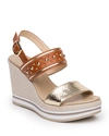 Nerogiardini Bicolor Leather Platform Wedge Sandals In Cognacgold