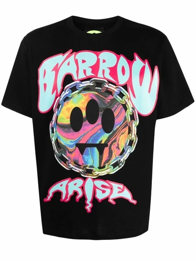 Barrow Black Cotton T-shirt With Smile And Chain