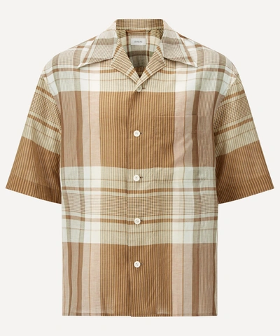 Lemaire Brown Cotton & Linen Short Sleeve Shirt In Neutrals