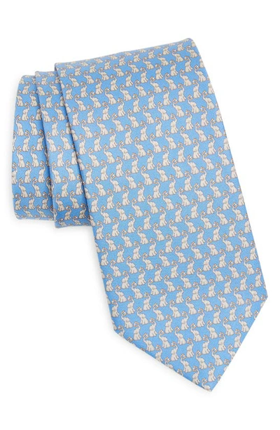 Ferragamo Elephant & Gancio Print Silk Tie In Blue