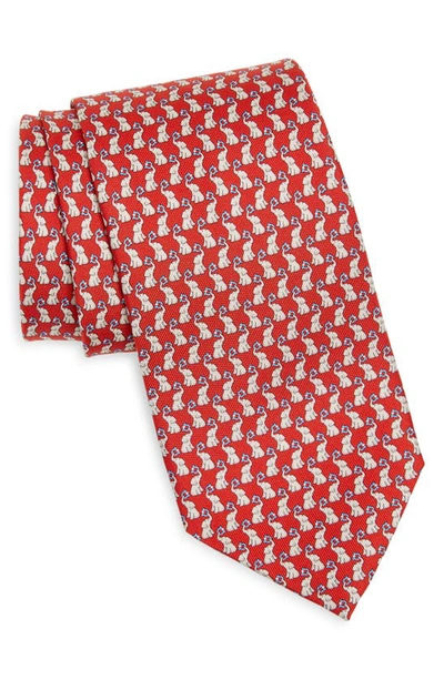 Ferragamo Nerio Elephant & Gancini Print Silk Classic Tie In Red