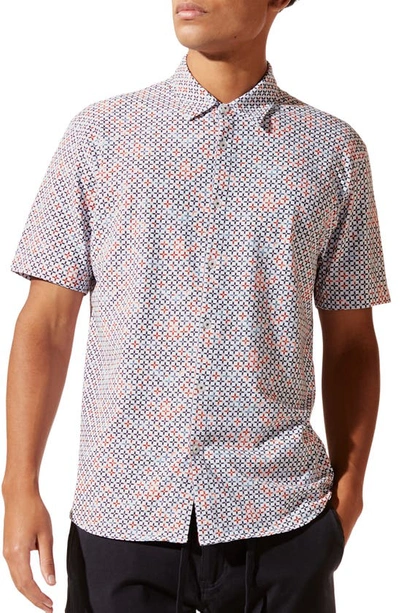 Good Man Brand Flex Pro Slim Fit Print Short Sleeve Button-up Shirt In Sky Captain Bondi Beach