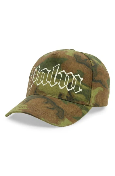 Palm Angels Military Logo Camo Baseball Cap In Military White