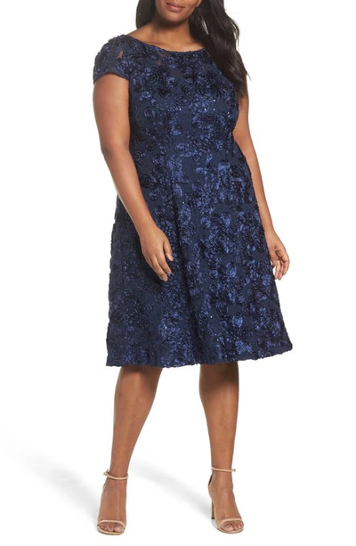 Alex Evenings Sequin Lace Cocktail Dress In Navy