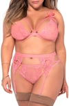 MAPALÉ HEART LACE BRA, THONG AND GARTER BELT,8221X