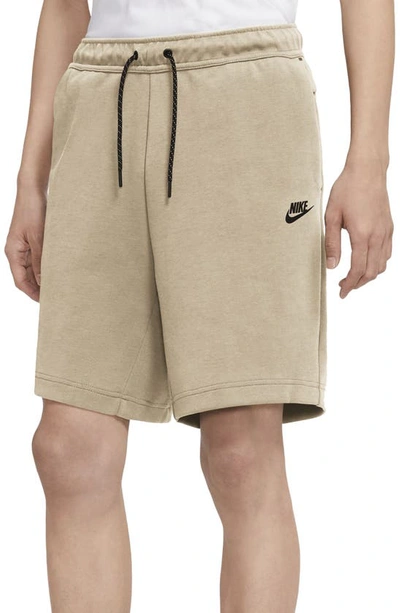 Nike Sportswear Cotton-blend Tech Fleece Drawstring Shorts In Grain/ Black
