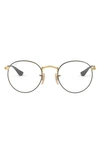 Ray Ban Ray-bay 47mm Round Optical Glasses In Gold/ Black
