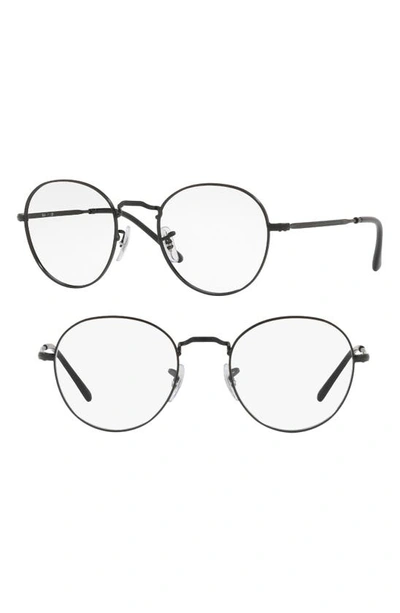 Ray Ban 49mm Round Optical Glasses In Matte Black