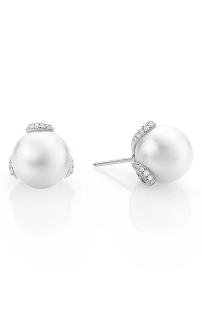 Mikimoto Pearl & Diamond Stud Earrings (online Trunk Show) In D0.22 18kwg