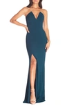 Dress The Population Fernanda Strapless Evening Gown In Blue