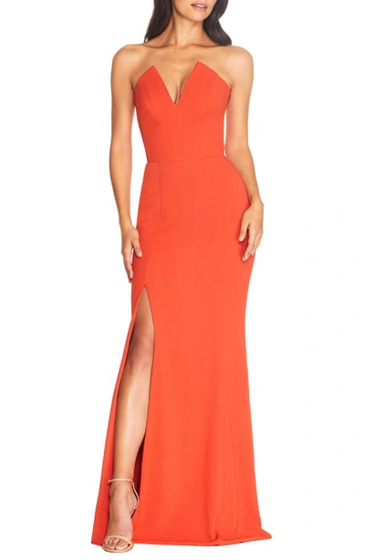 Dress The Population Fernanda Strapless Evening Gown In Poppy