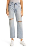 MOUSSY TEANECK RIPPED WIDE STRAIGHT LEG JEANS,025ESC11-2630