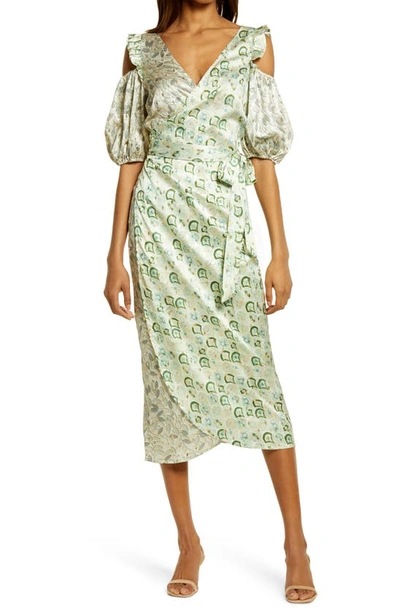 Never Fully Dressed Green Marble Cold Shoulder Wrap Dress | ModeSens