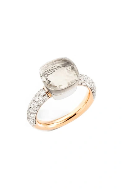 Pomellato Nudo Classic White Topaz & Diamond Ring In Rose Gold/ Wht Topaz/ Diamond