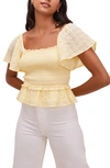 Astr January Smocked Top In Pastel Yellow