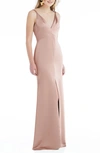 Lovely Neve Twist Strap Satin Charmeuse Gown In Toasted Sugar