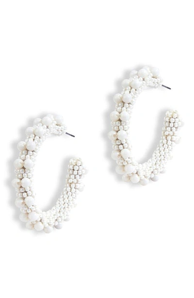 Deepa Gurnani Vidya Beaded Hoop Earrings In White