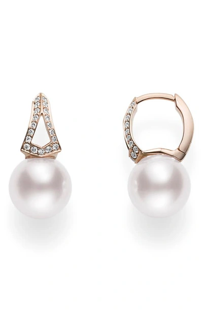 Mikimoto Classic Pearl Huggie Hoop Earrings (online Trunk Show) In Rose Gold