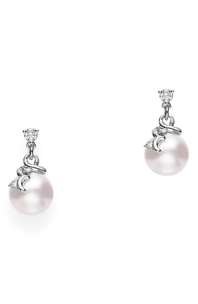 Mikimoto Twist Diamond & Pearl Drop Earrings In White Gold