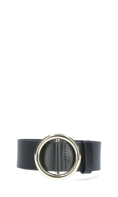 Frame Embossed Calf Hair O-ring Belt In Black