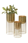 WILLOW ROW GOLDTONE METAL CONTEMPORARY PLANTER WITH ELEVATED CAGED STAND,758647519828