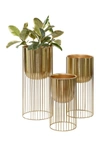 Willow Row Goldtone Metal Contemporary Planter With Elevated Caged Stand In Gold