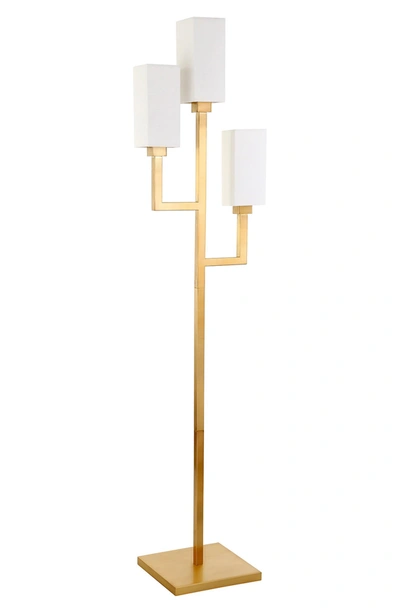 Hudson & Canal Basso Brass Torchiere 3-light Floor Lamp With Fabric Shades In Gold