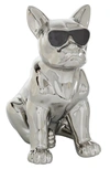 WILLOW ROW SILVERTONE CERAMIC BULLDOG SCULPTURE WITH SUNGLASSES,758647929061